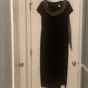 Virgo II black maxi dress w/ leopard scarf sz 12